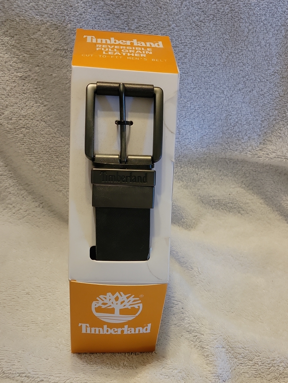 Timberland Black Men's Reversible Leather Belt with Brushed Metal Buckle